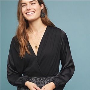 Anthropologie Kesia Black Surplice Blouse Size XS
